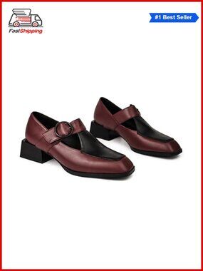 Faux Leather Mary Jane Block Heel Pumps Buckle Strap Dress Shoes